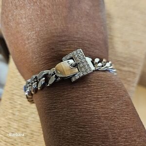 Lia Sophia Rhinestone Silver-tone Buckle  Chain Bracelet